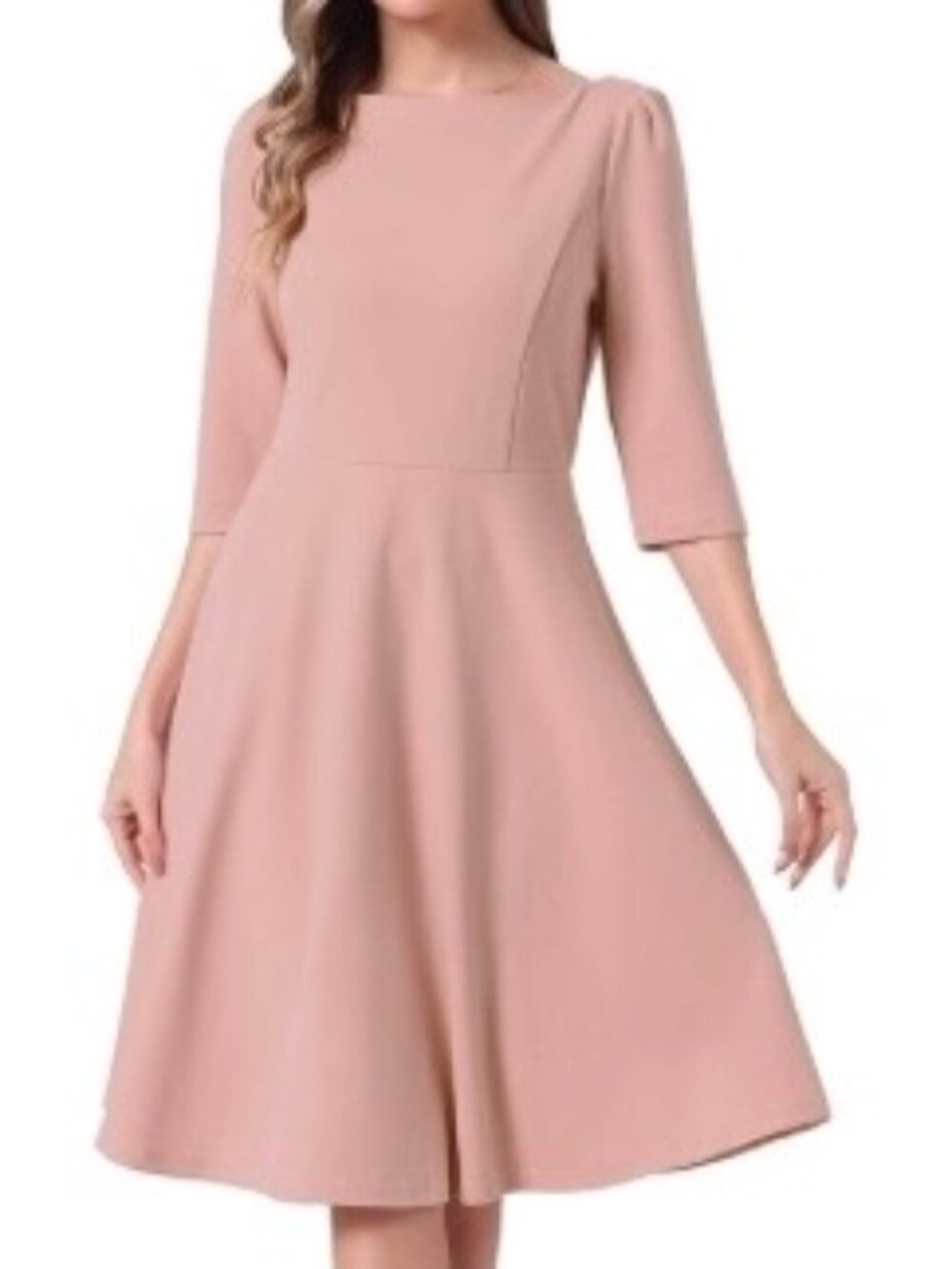 Allegra K Work Midi Dress, Boat Neck. A-Line. Pink XL